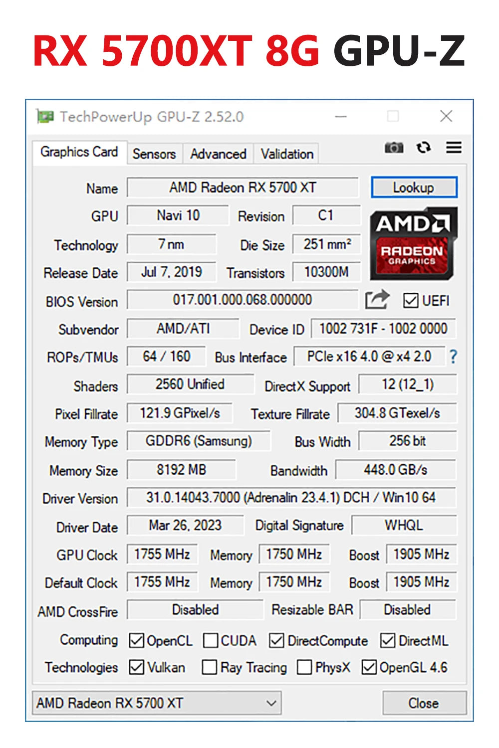 AMD Radeon RX 5700XT 8GB GDDR6